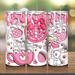 New 20 oz stainless steel Theme tumblers W/ Straw(Pink Easter Party Tumblers)